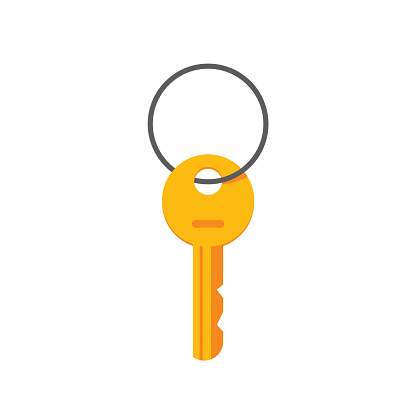 Key hanging on ring vector illustration isolated on white background, flat cartoon style key icon