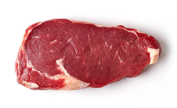 istock Fresh raw beef steak isolated on white, from above 612392184