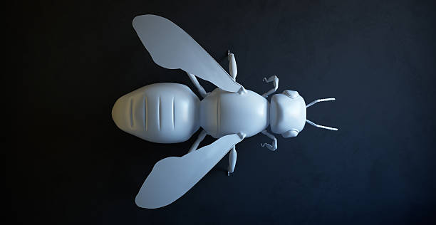 istock White bee on the black wall. 3d illustration. 612392452