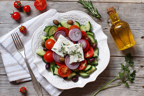 istock Greek salad top view 612392882