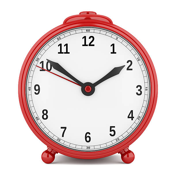 istock red alarm clock isolated on white background 612393654