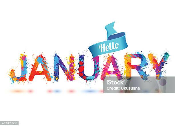 Hallo Januar Splashfarbbuchstaben Stock Vektor Art und mehr Bilder von Januar - Januar, Hello - Einzelwort, Text - Schriftsymbol