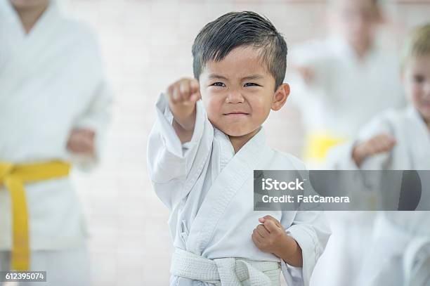 Cute Little Boy Taking Karate Stock Photo - Download Image Now - Child, Karate, Martial Arts