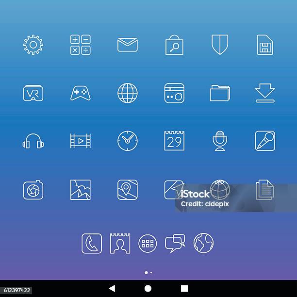 White Line Smartphone Apps And Icons Stock Illustration - Download Image Now - Calculator, Clock, Computer