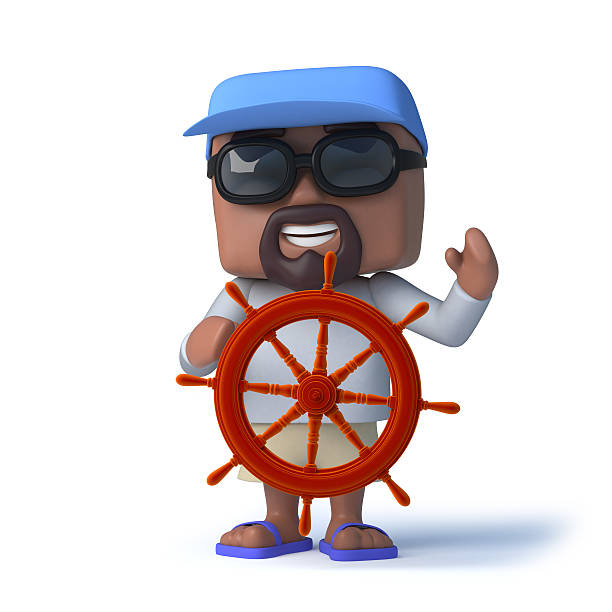 istock 3d Sailor dude steers with the ships wheel 612398094