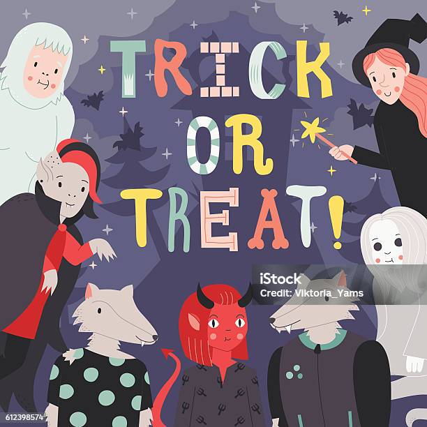 Trick Or Treat Halloween Illustration With Monsters Part One Stock Illustration - Download Image Now