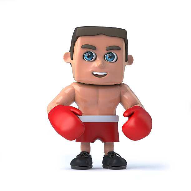 3d Boxer wears red boxing gloves and shorts