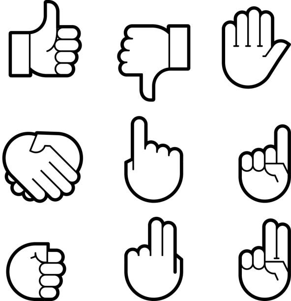 illustrazioni stock, clip art, cartoni animati e icone di tendenza di mano gestures. linea icone set. - outcry