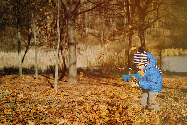 istock little boy playing with leaves in autumn 612400764