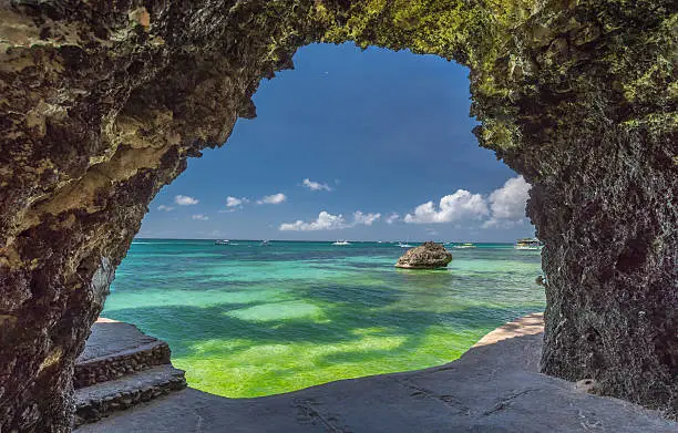 Seaview from the cave at Boracay island White Beach of Philippines