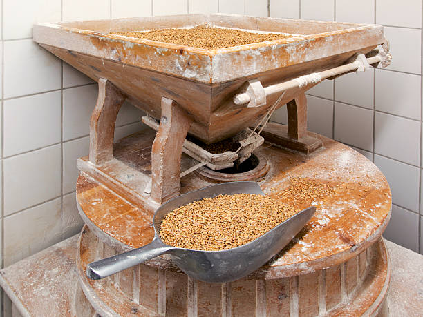 istock Flour mill with wheat in bakery 612406554
