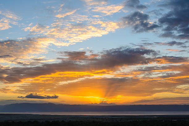 Sunset colors at Lake Eyasi, Tanzania stock photo