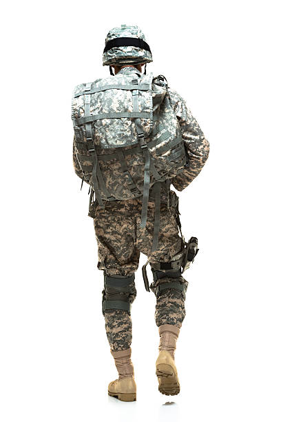 istock Rear view of army walking 612414314