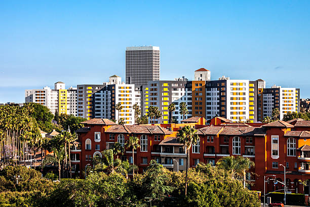 los angeles área residencial-la brea. - hollywood california skyline city of los angeles panoramic imagens e fotografias de stock