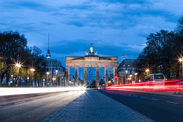 Local Berlin landmarks at night during a beautiful spring day.