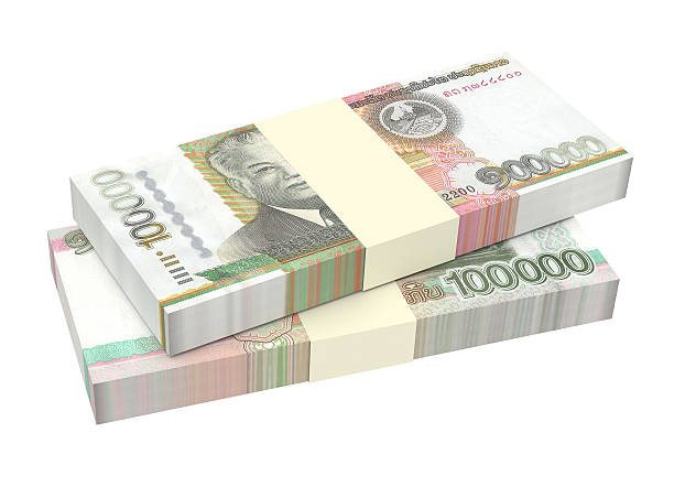 istock Laotian kip bills isolated on white background. 612420292
