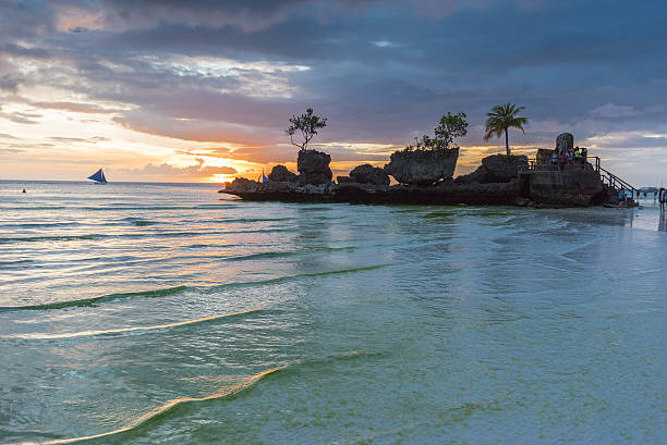 istock Tropical background sunset view from Boracay island at White Bea 612478616