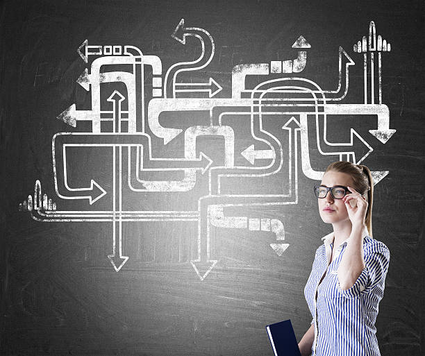 istock Nerd girl and arrow labyrinth 612480186