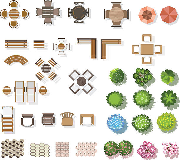 ilustrações de stock, clip art, desenhos animados e ícones de trees top view , furniture, floor, for landscape . vector illustration - 2554