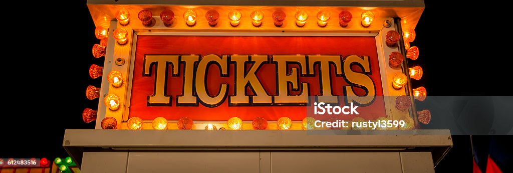Tickets Neon Sign Neon Ticket Sign Stock Photo - Download Image Now - Traveling Carnival ...