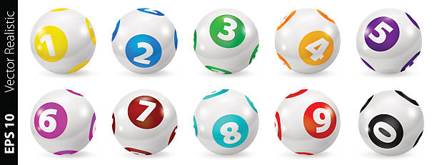 illustrations, cliparts, dessins animés et icônes de ensemble de boules de numéro de couleur de loterie 0-9 - sport pool game snooker sphere