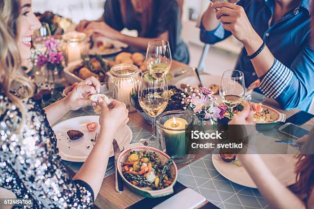 House Feast For Friends Stock Photo - Download Image Now - Christmas, Dinner Party, Food