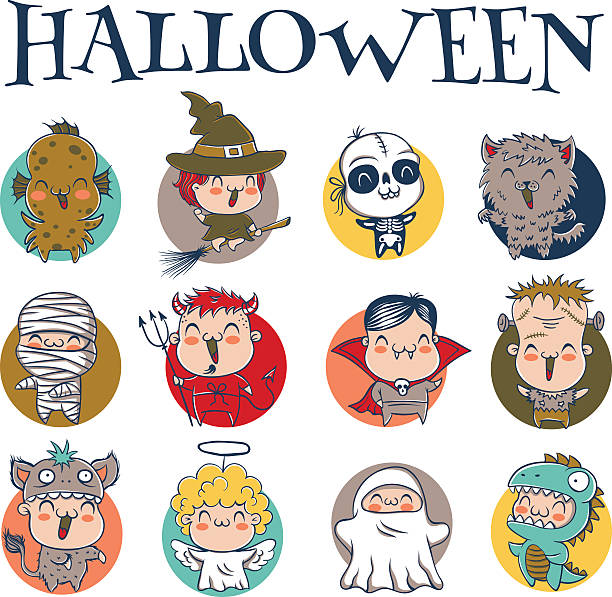 ilustrações, clipart, desenhos animados e ícones de crianças com fantasias para o halloween - gremlin