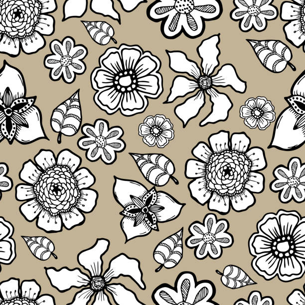 illustrations, cliparts, dessins animés et icônes de motif floral orné avec des fleurs. doodle sharpie fond. modèle pour - sharpie