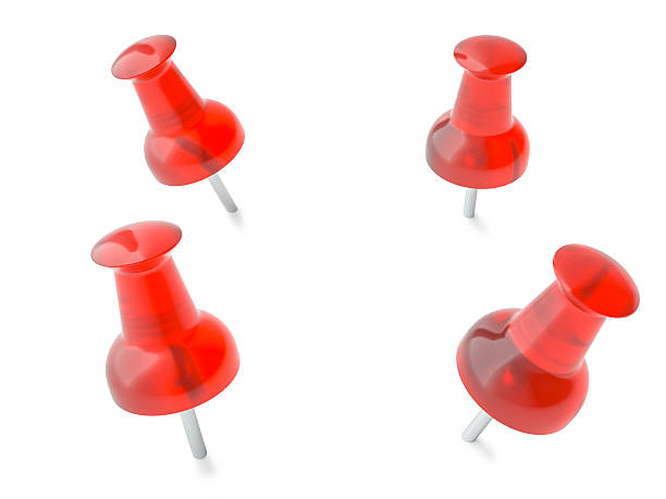 istock Collection of various red push pins. 612487538