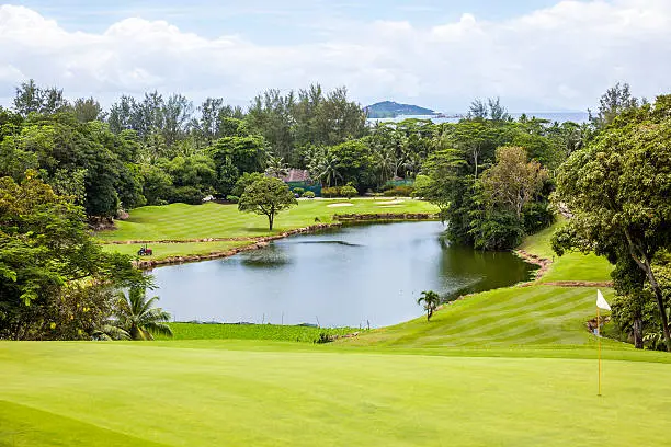 tropical golf course at seychelles islands.