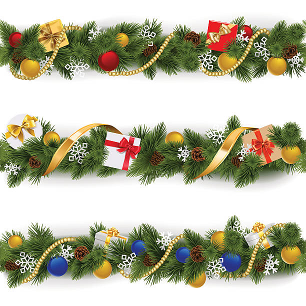 ilustrações de stock, clip art, desenhos animados e ícones de vector christmas border set 5 - christmas present bow christmas snowflake
