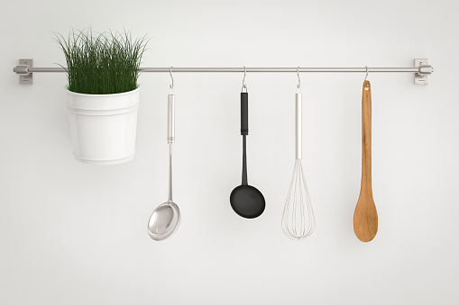 3d rendering kitchen rack on white wall