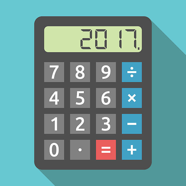 calculator showing 2017 year - hesap makinesi illüstrasyonlar stock illustrations