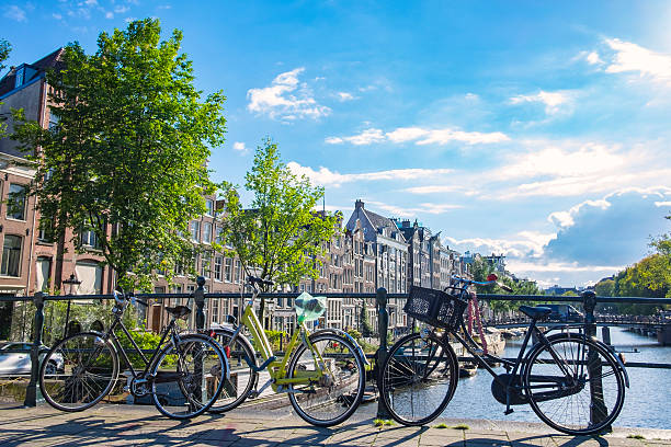 istock Bicycles parked next to a canal in Amsterdam, the Netherlands 612494078