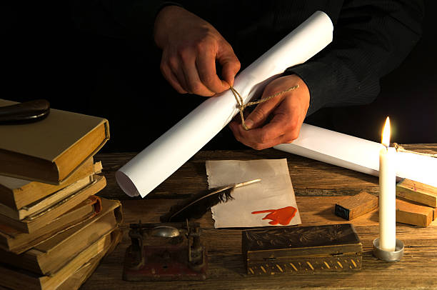 istock Man preparing to write a letter. Vintage 612494254