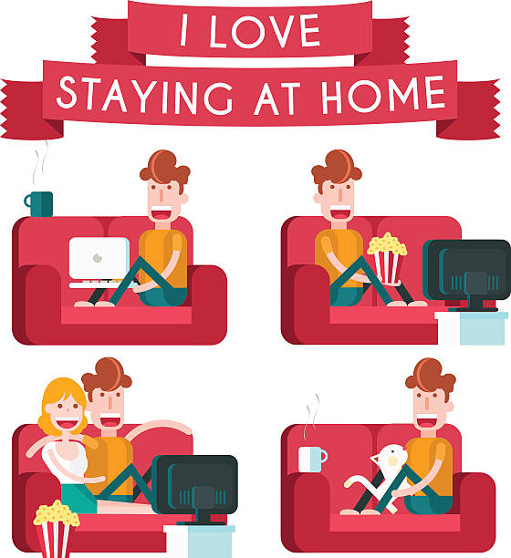 ilustrações, clipart, desenhos animados e ícones de garoto em um sofá. ficando em casa. - relaxation working humor sofa