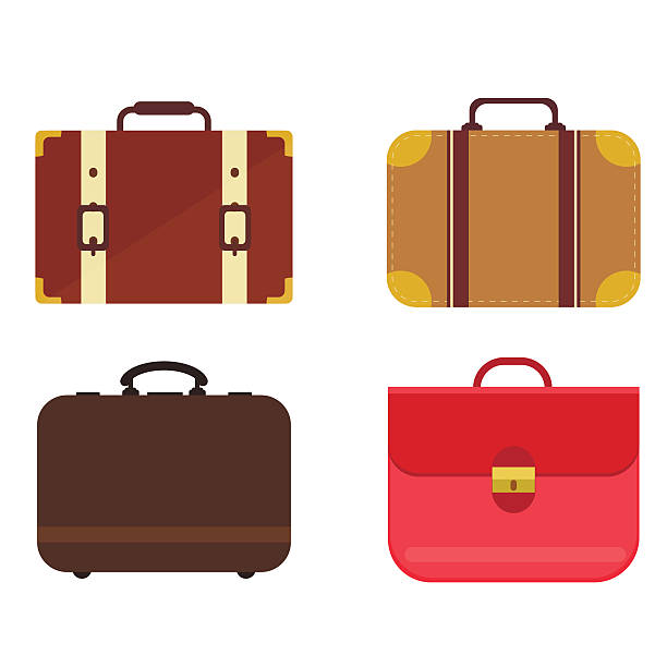 ilustrações de stock, clip art, desenhos animados e ícones de travel bag vector set. - suitcase label old old fashioned