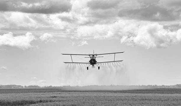 istock Chemical spray plane in black and white 612495152