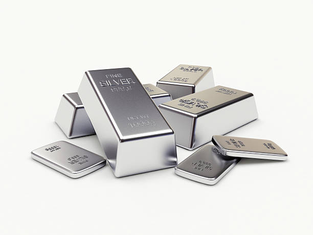 istock Banking concept. Heap of silver bars 612496854