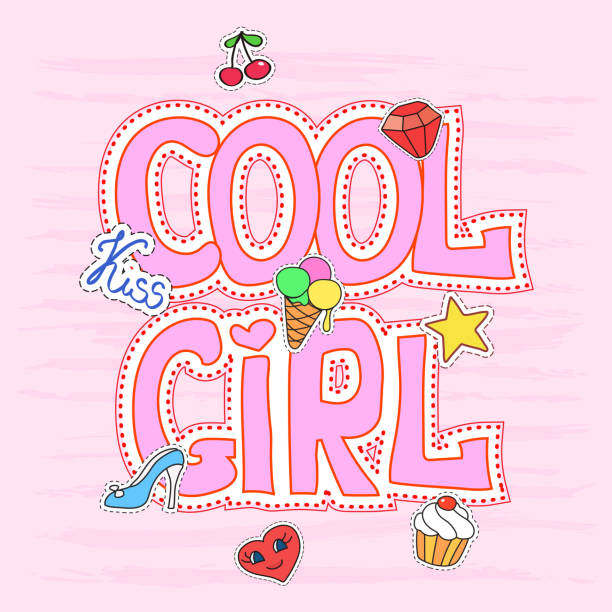 ilustrações de stock, clip art, desenhos animados e ícones de cool girl slogan graphic with patches illustration for t-shirt - diamond alphabet letter t text