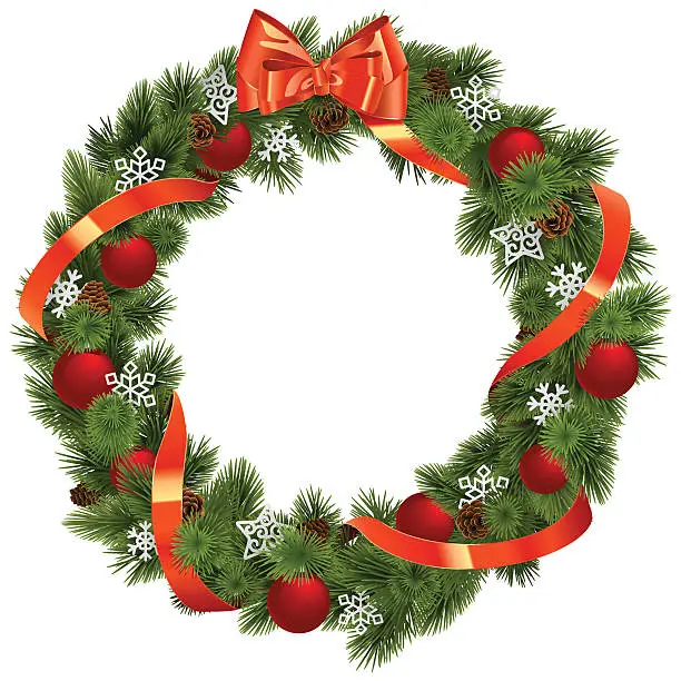 Vector illustration of Vector Christmas Wreath with Red Decorations