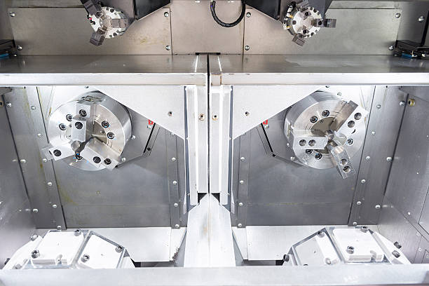 istock The twin spindle of CNC lath machine 612500260