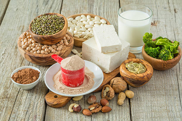 istock Selection vegan protein sources on wood background 612500528