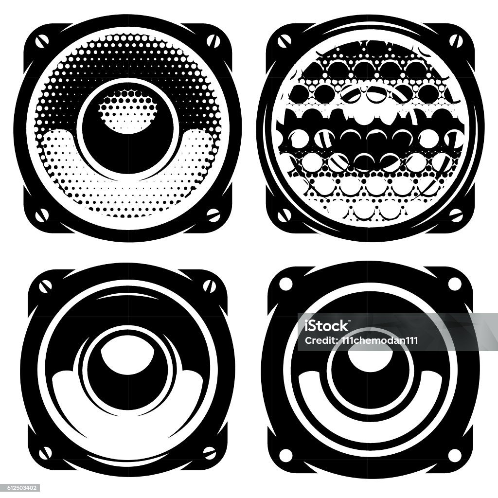 templates for posters or badges with monochrome acoustic speakers set of vector templates for posters or badges with monochrome acoustic speakers Speaker stock vector