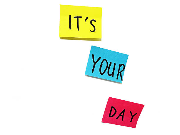 istock Color sticker leaves placed on white board 612504318