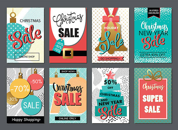 Set of sale Christmas and New Year website banner templates. Christmas and New Year illustrations for social media banners, posters, email and newsletter designs, ads, promotional material. holiday email templates stock illustrations