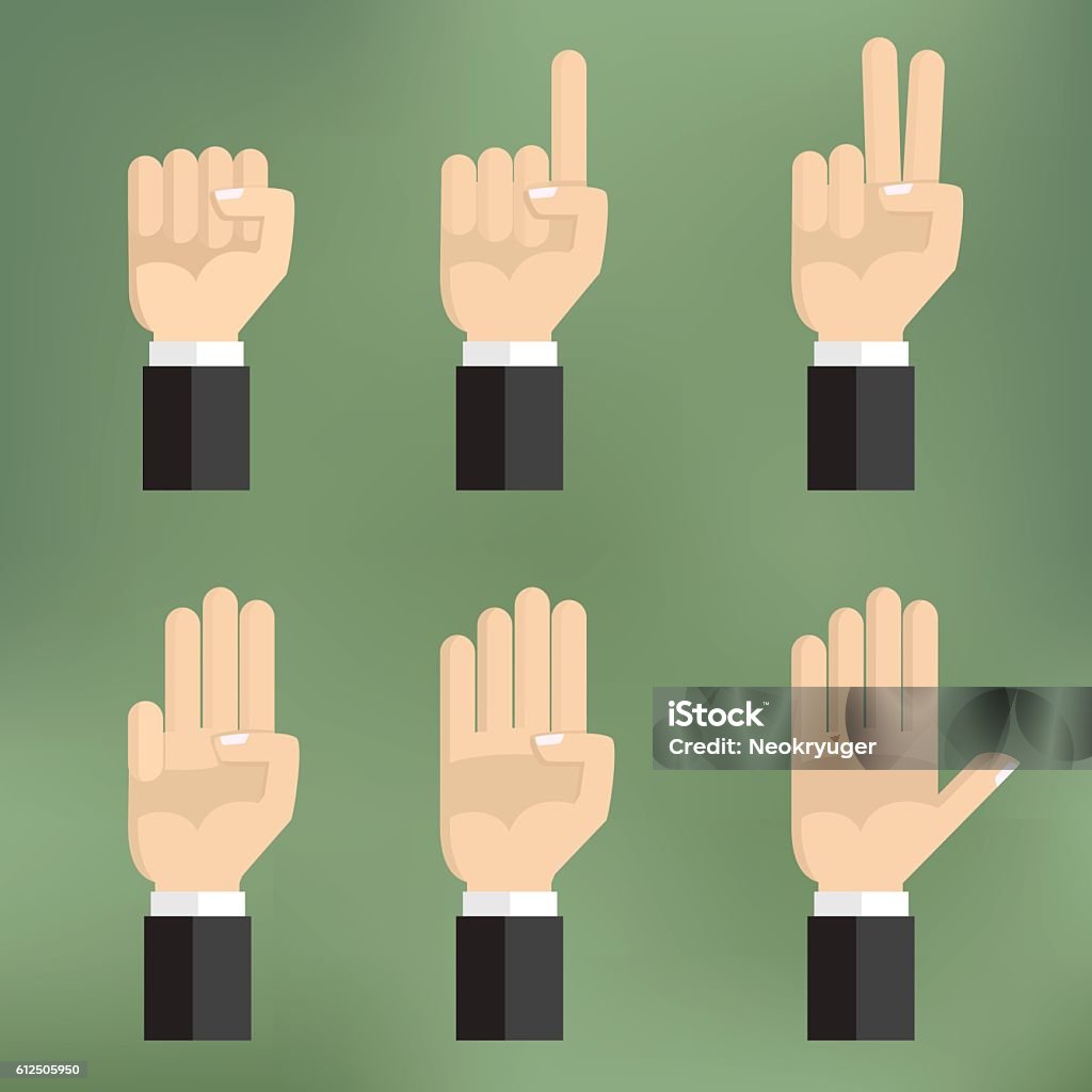 Set of counting hand sign from one to five. Set of counting hand sign from one to five. Vector illustration on colorful background flat design. Number 1 stock vector