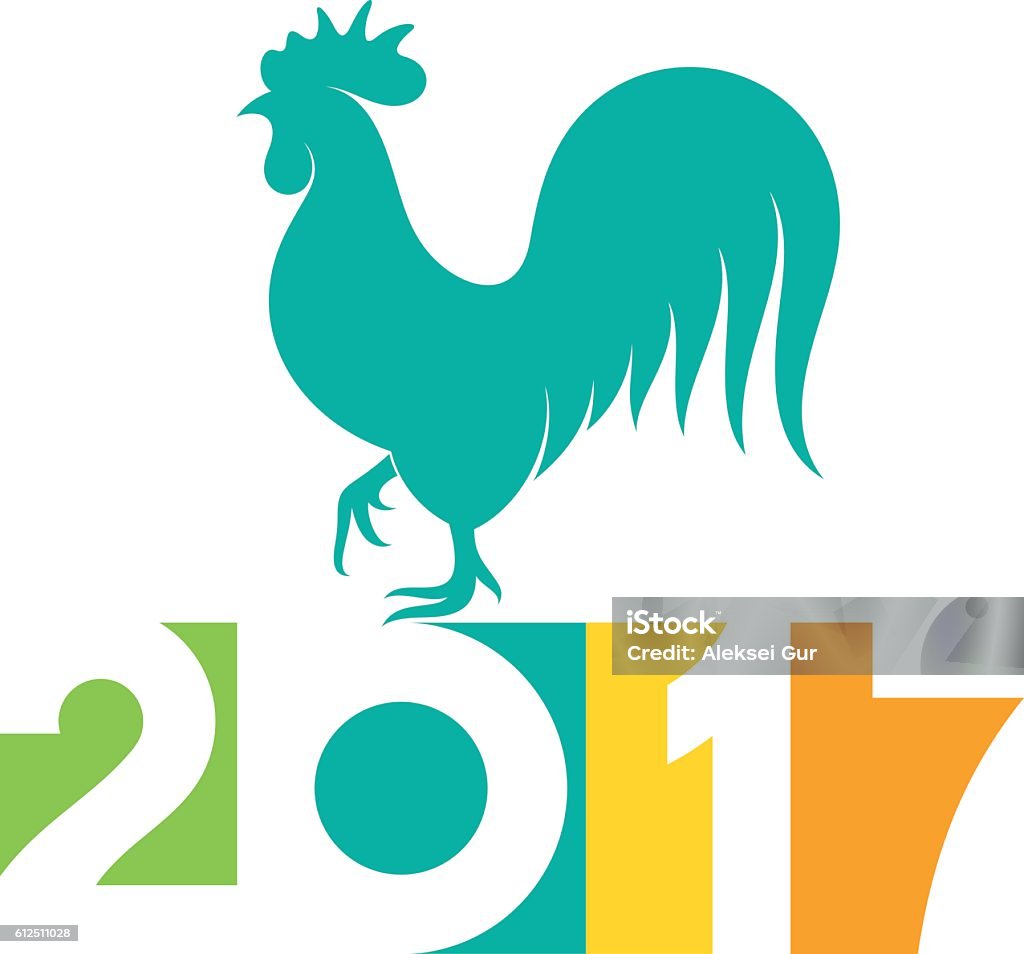 Bonne année 2017. Illustration vectorielle avec coq - clipart vectoriel de Coq libre de droits