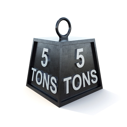 Five 5 tons weight isolated on white background. 3d rendering.