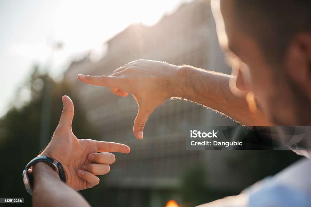 Photo Frame Hands Photo Frame Hands Made By A Young Man Finger Frame Stock Photo